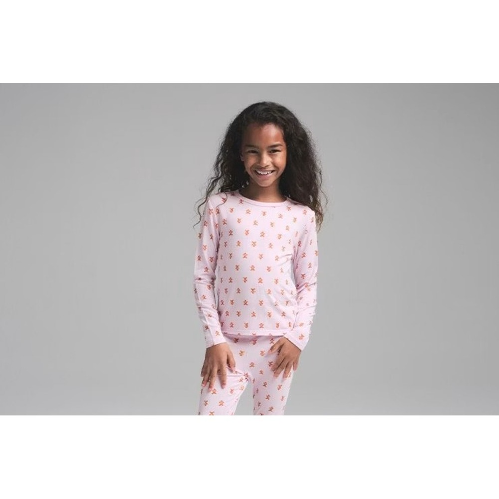 Skims Pink Gingerbread Man Micro Modal Pajama Set Kids Size 5 Long Sleeve PJs